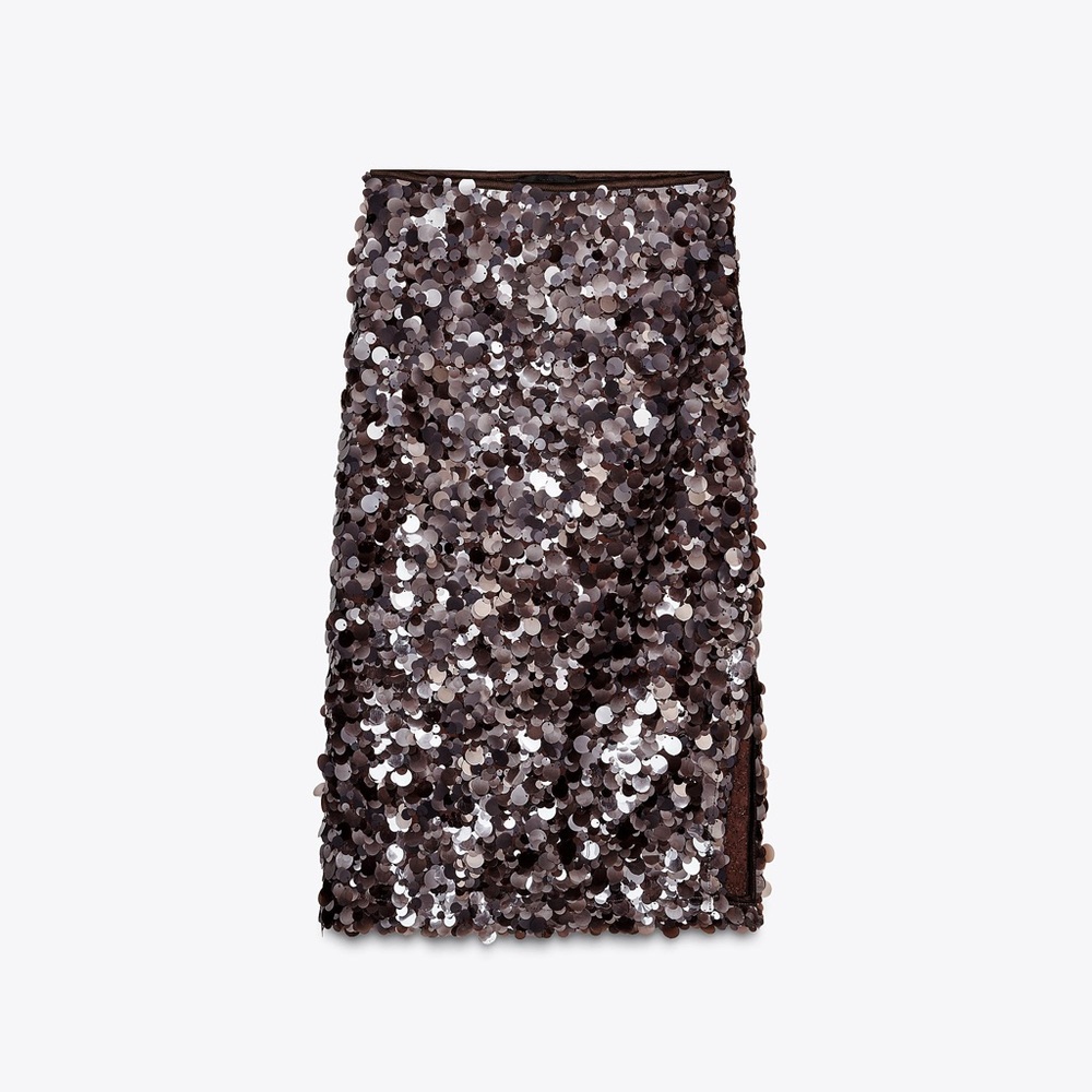 Zara Sequin Midi Skirt in Brown Size Medium Worn Once